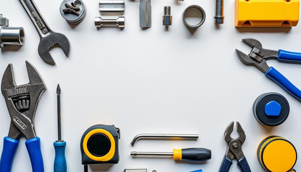 Outils de bricolage disposés en cadre.
