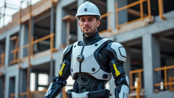 Ingénieur robotisé sur chantier moderne.