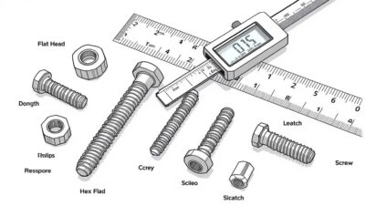 Vis, écrous et règle avec pied à coulisse.